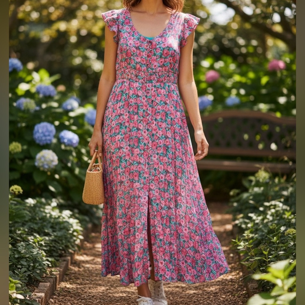 Fyve Floral Pink Printed Long Dress